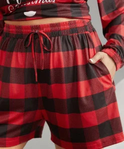 Plaid Elastic Waist Drawstring Sleep Shorts -Clothing Shop 297763854 zd