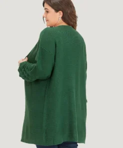 Plain Geo Eyelet Lantern Sleeve Cardigan -Clothing Shop 297893109 vl