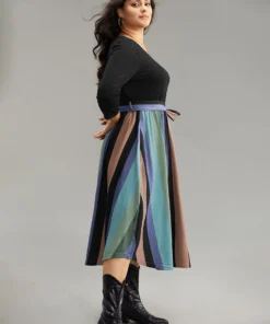 Striped Contrast Patchwork Belted Dress -Clothing Shop 298038604 ai