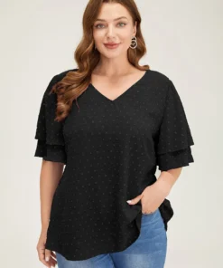 Plain Ruffle Tiered Sleeve V Neck Polka Dot Blouse 38 Plain Ruffle Tiered Sleeve V Neck Polka Dot Blouse -Clothing Shop 298068371 wx 00551c24 2c64 4c96 9df5 4ab0e8ef9bd8