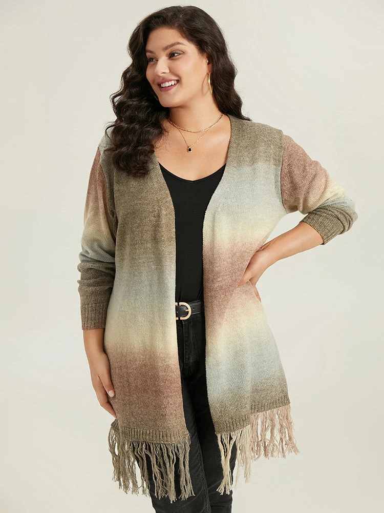 Ombre Fringe Trim Open Front Cardigan 6 Ombre Fringe Trim Open Front Cardigan - Image 4