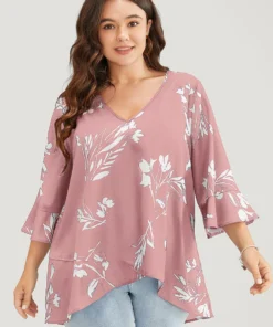 Floral Asymmetrical Hem Ruffle Trim Flounce Sleeve Blouse -Clothing Shop 298313284 xz 7bd15945 4a34 41d2 a59e c6a8c689084f