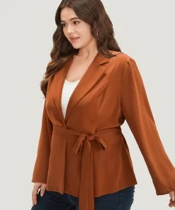 Solid Belted Suit Collar Blazer 13 Solid Belted Suit Collar Blazer -Clothing Shop 298327552 ei