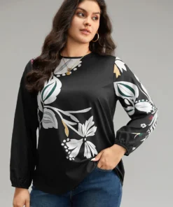 Floral Print Cut Out Lantern Sleeve Blouse
