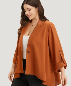 Plain Button Up Tab Sleeve High Low Hem Blazer -Clothing Shop 299997119 sy 3d101abc 449b 4995 b8c1 b49661a319ee