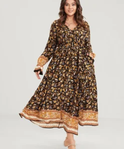 Floral Surplice Neck Pocket Lantern Sleeve Split Maxi Dress -Clothing Shop 2 28aa0b13 da69 4ba8 b15c e512fc7e25d7