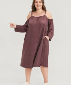 Solid Pocket Cold Shoulder Dress