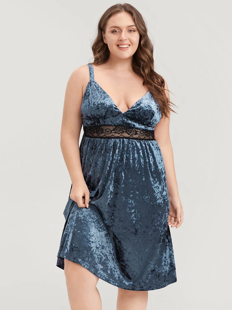 Solid Lace Insert Velvet Cami Night Dress 4 Solid Lace Insert Velvet Cami Night Dress - Image 2