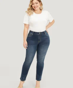 Very Stretchy High Rise Dark Wash Vintage Full Jeans -Clothing Shop 300112745 sd