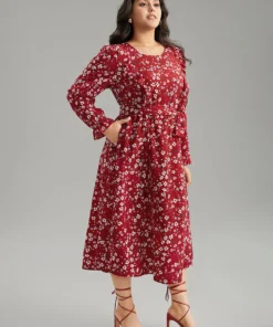 Ditsy Floral Belted Ruffle Sleeve Dress -Clothing Shop 300183289 pu