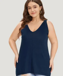 Supersoft Essentials Solid Patchwork Sleeveless Pullover -Clothing Shop 300213059 bk