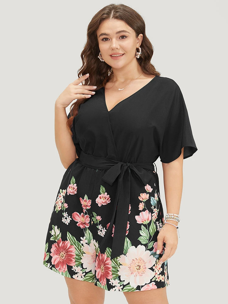 Floral Pocket Batwing Sleeve Surplice Neck Romper 12 Floral Pocket Batwing Sleeve Surplice Neck Romper - Image 10