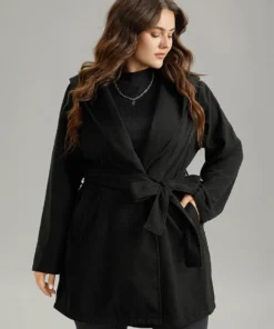 Plain Belted Hooded Tunic Pocket Coat