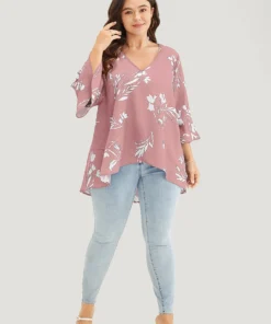 Floral Asymmetrical Hem Ruffle Trim Flounce Sleeve Blouse -Clothing Shop 300982080 go 604bb566 847c 48b0 886d b0fcb0596b81