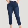 Straight Very Stretchy High Rise Dark Wash Embroidered Trim Jeans -Clothing Shop 301561441 qw