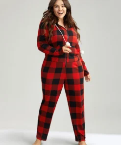 Plaid Zipper Hooded Fluffy Ball Pocket Sleep Jumpsuit 11 Plaid Zipper Hooded Fluffy Ball Pocket Sleep Jumpsuit -Clothing Shop 301996889 ek