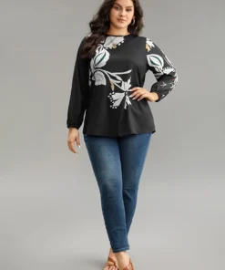 Floral Print Cut Out Lantern Sleeve Blouse -Clothing Shop 302643087 mk