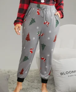 Christmas Trees Print Drawstring Sleep Bottoms