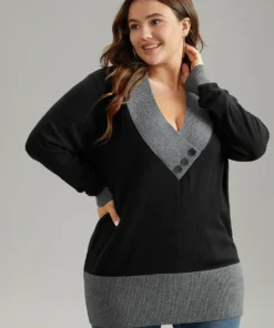 Supersoft Essentials Contrast Deep V Neck Button Detail Pullover 24 Supersoft Essentials Contrast Deep V Neck Button Detail Pullover -Clothing Shop 30300669 lm