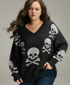 Supersoft Essentials Halloween Skull Print V Neck Pullover -Clothing Shop 303929147 ol 6f86c526 1089 4d93 ae8e e3d08aac2aa6