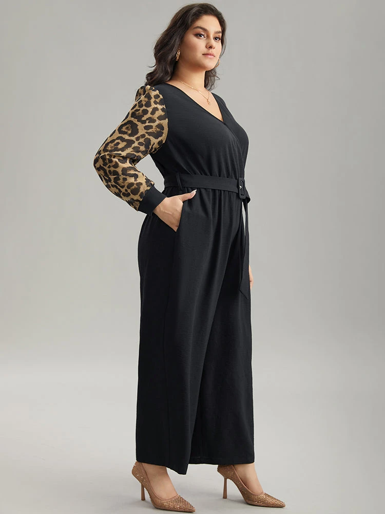 Leopard Patchwork Wrap Buckle Detail Belted Jumpsuit 5 Leopard Patchwork Wrap Buckle Detail Belted Jumpsuit - Image 3