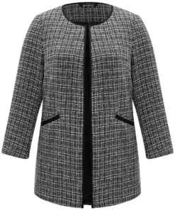 Tweed Patchwork Open Front Pocket Coat 11 Tweed Patchwork Open Front Pocket Coat -Clothing Shop 305072044 za