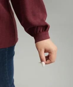 Stand Collar Solid Gathered Frill Trim Blouse -Clothing Shop 305518338 gs