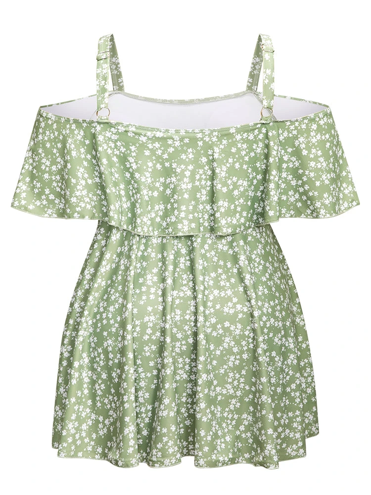 Ditsy Floral Cold Shoulder Sculpt Waist Ruffles Swim Dress 11 Ditsy Floral Cold Shoulder Sculpt Waist Ruffles Swim Dress - Image 9
