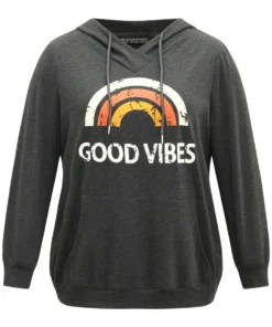 Rainbow Print Kangaroo Pocket Hooded Sweatshirt -Clothing Shop 305690499 ta