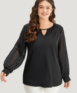 Plain Keyhole Lace Patchwork Lantern Sleeve Blouse -Clothing Shop 30595861 in 9672f035 f173 4ee5 af0c 539d50f62531