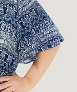 Bandana Print Notched Pocket Ruffles Knee Dress -Clothing Shop 306197989 je