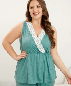 Plain Lace Trim Surplice Neck Sleeveless Sleep Top