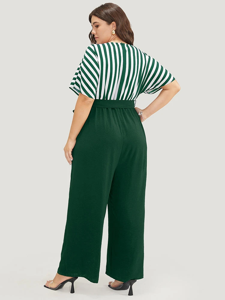 Striped Patchwork Pocket Batwing Sleeve Belted Wrap Jumpsuit 18 Striped Patchwork Pocket Batwing Sleeve Belted Wrap Jumpsuit - Image 16