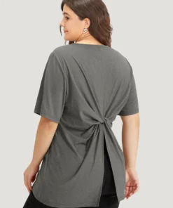 Solid Twist Back V Neck Short Sleeve T-shirt 38 Solid Twist Back V Neck Short Sleeve T-shirt -Clothing Shop 306781470 xc 45b18b2e 381a 44b3 94eb d8d5a39ad9c0