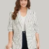 Striped Pocket Gathered Lapel Collar Blazer