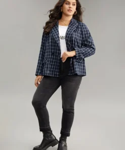 Plaid Flap Detail Suit Collar Button Up Blazer 15 Plaid Flap Detail Suit Collar Button Up Blazer -Clothing Shop 307119750 jx