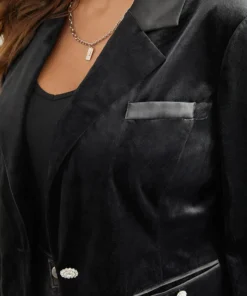 Velvet Buckle Detail Pocket Suit Collar Blazer -Clothing Shop 307342861 ur