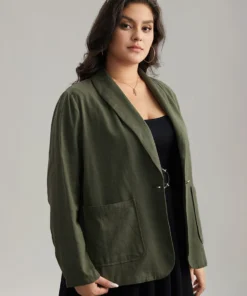 Plisse Lapel Collar Patched Pocket Blazer -Clothing Shop 307628399 fp