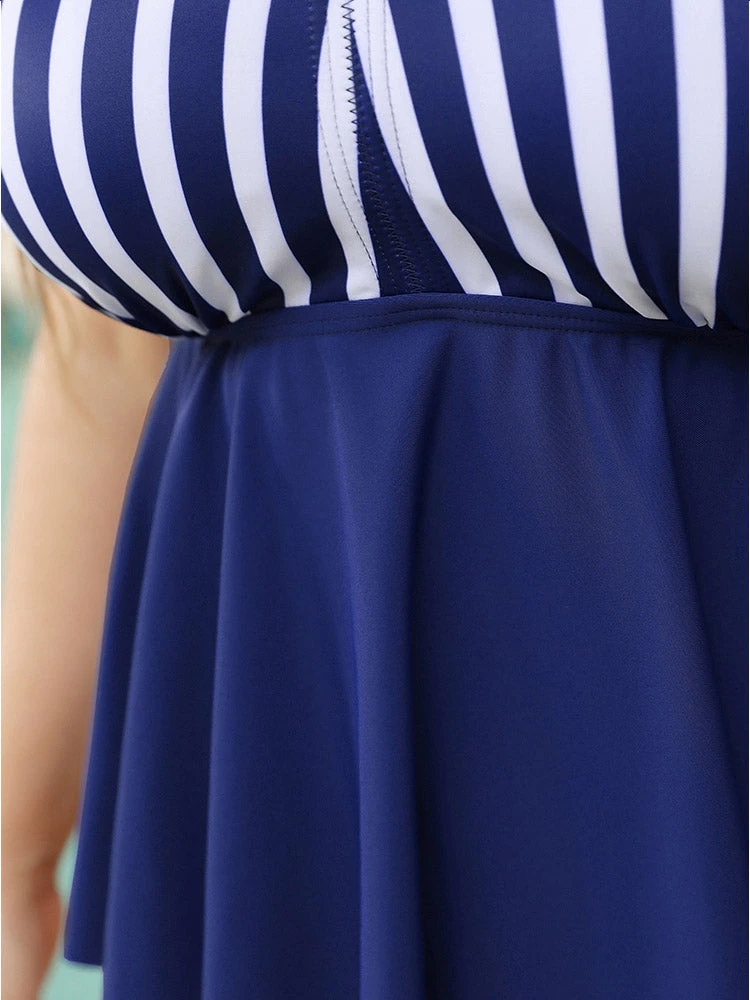 Striped Contrast Crossover Ruffle Hem Tankini Top 11 Striped Contrast Crossover Ruffle Hem Tankini Top - Image 9