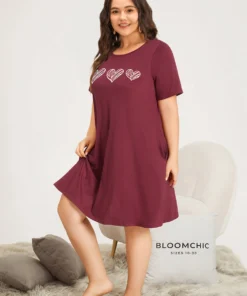 Heart Print Ruffle Hem Crew Neck Sleep Dress 12 Heart Print Ruffle Hem Crew Neck Sleep Dress -Clothing Shop 308210356 hm