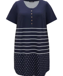 Striped & Polka Dot Print Pocket Button Detail Sleep Dress -Clothing Shop 308408555 ko a7b061e2 b1eb 4fe9 84e8 c3287f5783cf