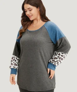 Colorblock Contrast Leopard Round Neck Raglan Sleeve Sweatshirt 12 Colorblock Contrast Leopard Round Neck Raglan Sleeve Sweatshirt -Clothing Shop 308813161 rc