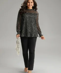 Stand Collar Mesh Patchwork Frill Trim Blouse 12 Stand Collar Mesh Patchwork Frill Trim Blouse -Clothing Shop 30911320 wx