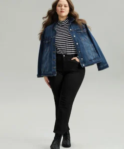 Solid Roll Hem Black Wash Jeans -Clothing Shop 309246829 zs