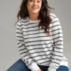 Rib Knit Striped Round Neck Sweatshirt
