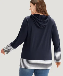 Striped Patchwork Hooded Drawstring T-shirt -Clothing Shop 309418198 ni fdaaab8a c289 4e86 ae72 184108bc2b07