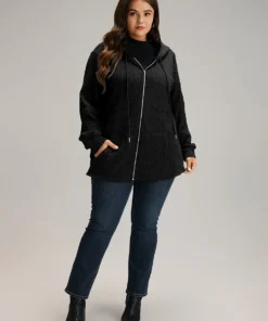 Plain Textured Zipper Hooded Sweatshirt -Clothing Shop 309803354 ls a86e4d3a fc20 4fe5 8755 dc4ed0a371c9