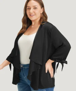 Anti-Wrinkle Solid Open Front Knot Sleeve Waterfall Collar Blazer -Clothing Shop 310046102 jb 1b0142af 3004 49d3 919e be1711b90a73