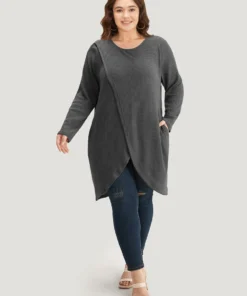 Waffle Knit Pocket Crew Neck Wrap T-shirt 13 Waffle Knit Pocket Crew Neck Wrap T-shirt -Clothing Shop 310448317 nz