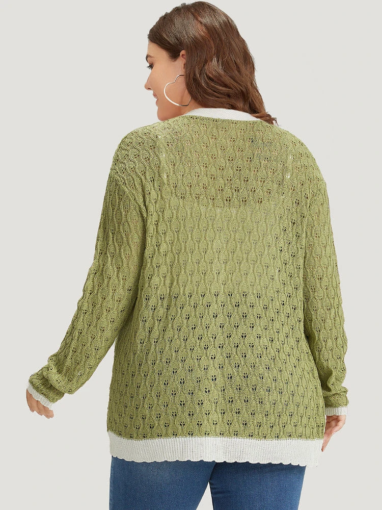 Two Tone Patchwork Cut Out Button Down Cardigan 4 Two Tone Patchwork Cut Out Button Down Cardigan - Image 2